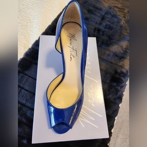 Marc Fisher Blue Patent Leather Open Toe Heel